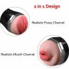 3 in 1 Male Masturbators Adult Sex Toys with Realistic Textured Mouth Vagina and Tight Anus, Men's Pocket Pussy